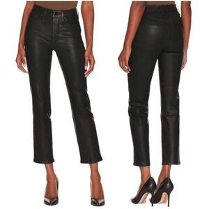 Good American Good Classic Coated Black Straight Leg Jeans Size 6/28 Stretch